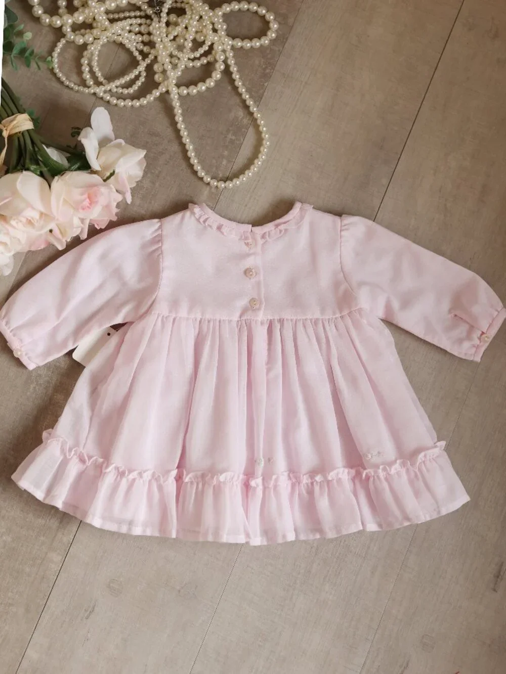 Pink Smocked Heirloom Float Dress Long Sleeve Bullion Rosebud Sarah Louise NB